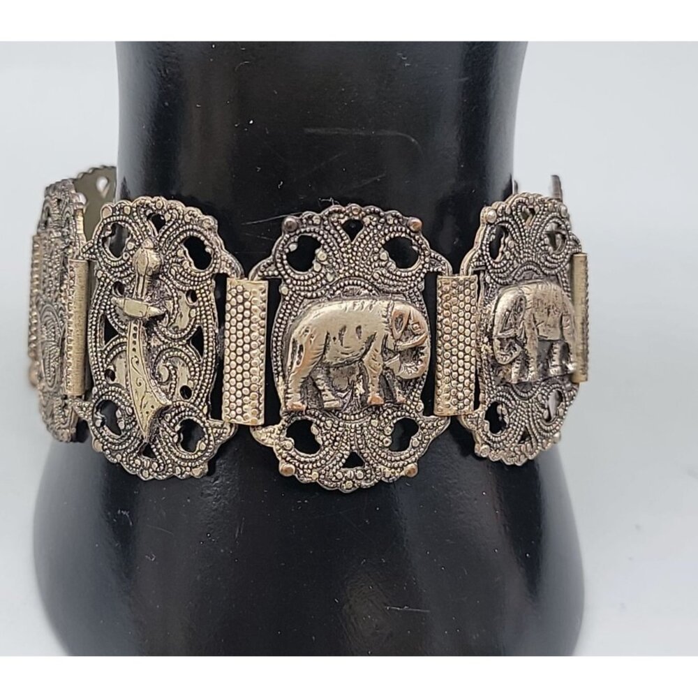 Morocco Souvenir Bracelet Hashi Hand Elephants Stars Nimcha Sword Links Vtg